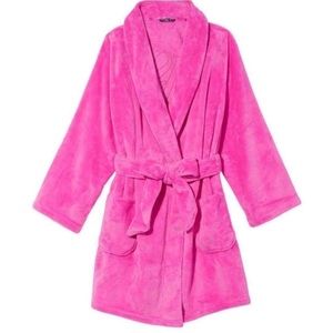VICTORIA'S SECRET Short Cozy Robe Size Large Hot Pink/Black